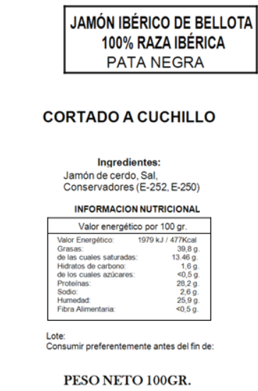 Jamón de Bellota 100% Ibérico - Cortado a Cuchillo