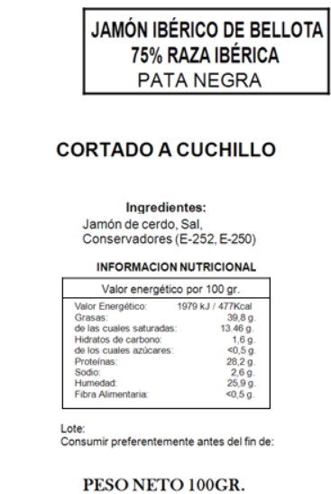 Jamón de Bellota Ibérico 75% Raza Ibérica - Cortado a Cuchillo